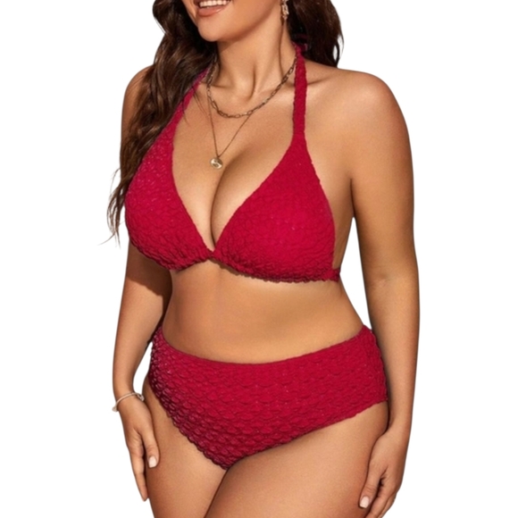 MAKEMECHIC - 1X RICHY Red Textured Bikini Set - Picture 2 of 14